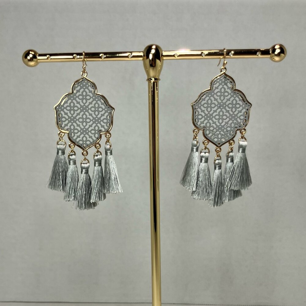 Light Blue Fringe Earrings